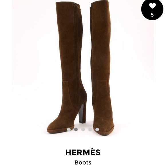 Hermes Shoes - HERMES size 7 brown suede knee high boots